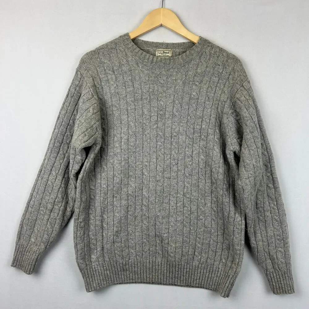 L.L. Bean Cable Knit Lambswool Sweater Gray WW48 Size XL Tall (Measures Men's L)